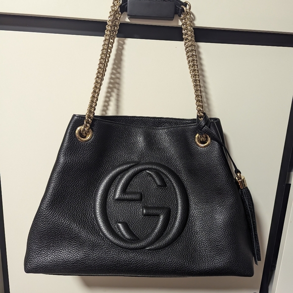 Gucci Pebbled Calfskin Medium Soho Chain Shoulder Bag Black - Picture 8 of 16
